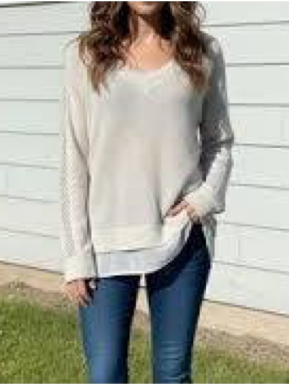 Lucky Brand Cream V-Neck Lightweight Sweater
